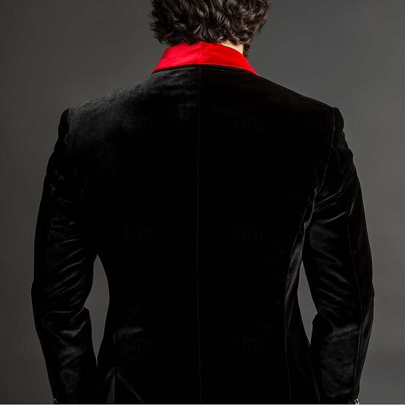 Men's Blazer Jacket Tuxedo Closure collar Christmas Party Casual Solid Colored Blazer Black Red Standard Fit Single Breasted One-button2