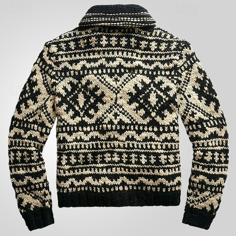 Men's Jacquard Sweater Cardigan Sweater Cropped  Sweater Knit Sweater Ribbed Crochet Knit Regular Knitted Jacquard Rhombus Standing Collar Fashion Classic Daily Wear Date Clothing Apparel Fall3