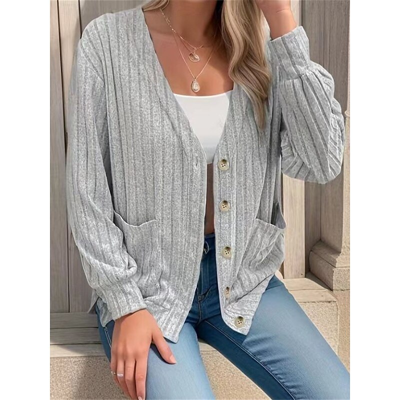 Women's Coat Outdoor Street Daily Wear Fall Winter Short Coat Regular Fit Thermal Warm Breathable Stylish Casual Jacket Long Sleeve Plain with Pockets Black Green Gray3