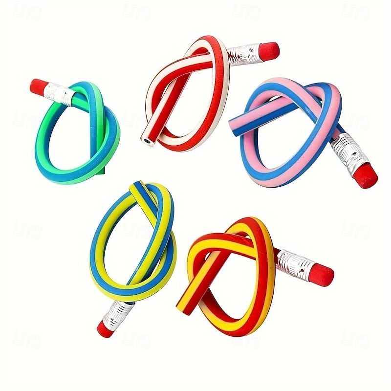 50pcs Vibrant Multi-Color Striped Flexible Pencils with Erasers - Soft Ergonomic Design for Comfortable Grip Perfect for Students Artists and Writers - Ideal Gift for Halloween Christmas Valenti2