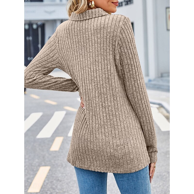 Women's Polo T Shirt Plain Fashion Modern Casual Long Sleeve V Neck Regular Tops Daily Weekend Wine Royal Blue Khaki Fall Winter2