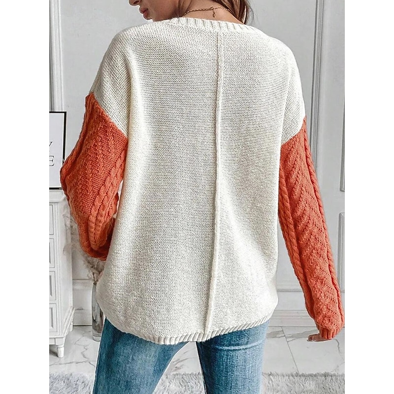 Women's Sweater Pullover Sweater Jumper Casual Soft Pure Color Cable Crew Neck Pocket Knitted Long Sleeve Regular Tops Knit Outdoor Daily Weekend Orange Green Fall Winter