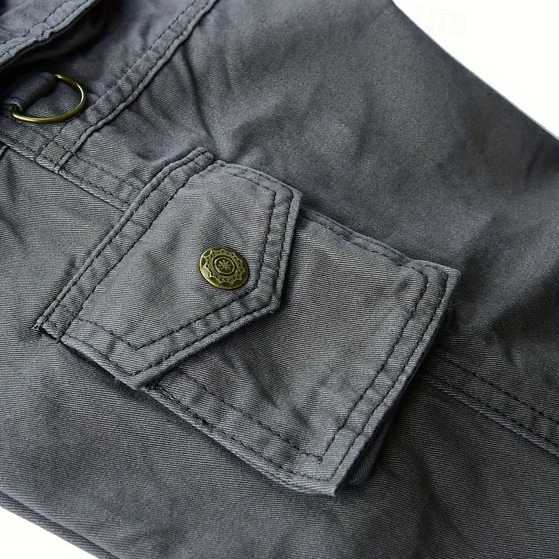 Men's Cargo Pants Trousers Buttons Multi Pocket Plain Wearable Outdoor Daily Camping & Hiking Fashion Classic ArmyGreen Black3