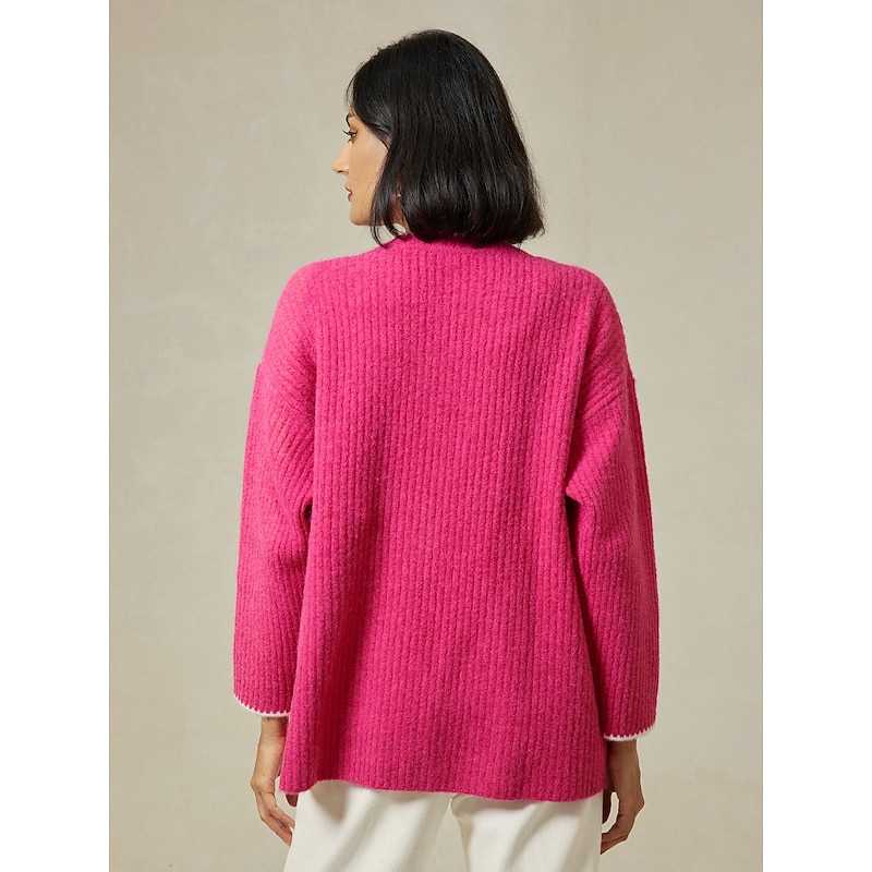 Ribbed Knit Wool Blend Drop Shoulder Cardigan2