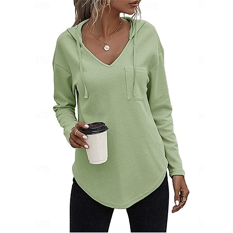 Women's Shirt Blouse Solid Color Basic Casual Long Sleeve Hooded Regular Tops Daily Black Pink Green Fall Winter3