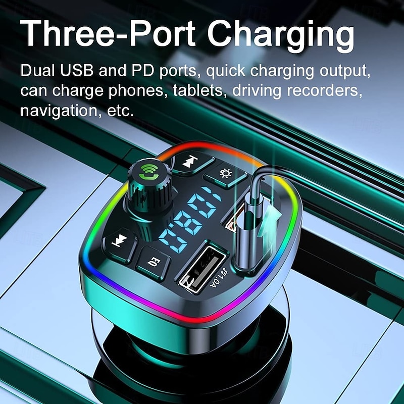 USB Car Charger Quick Charge Bluetooth 5.0 FM Transmitter USB Type C 65W Car Fast Charging Bluetooth FM Transmitter Music Player3