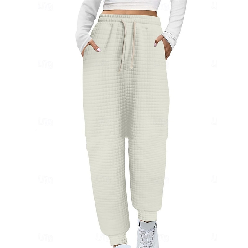 Women's Sweatpants Chinos Fashion Streetwear Full Length High Waist Plain Pocket Elastic Waistband Comfy Soft Comfortable Micro-elastic Outdoor Street Wine Black White Gray Spring &  Fall Regular Fit2