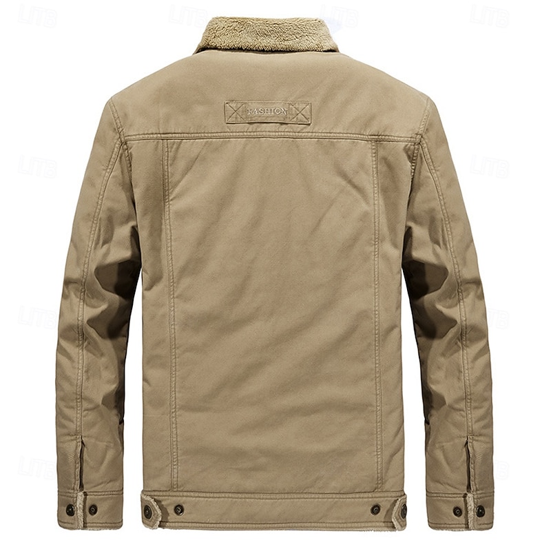 Men's Trucker Jacket Winter Coat Fleece Jacket Sherpa Jacket Office & Career Casual Daily Thermal Warm Comfy Pocket Winter Plain Vintage Fashion Lapel Blue Green Khaki Jacket2