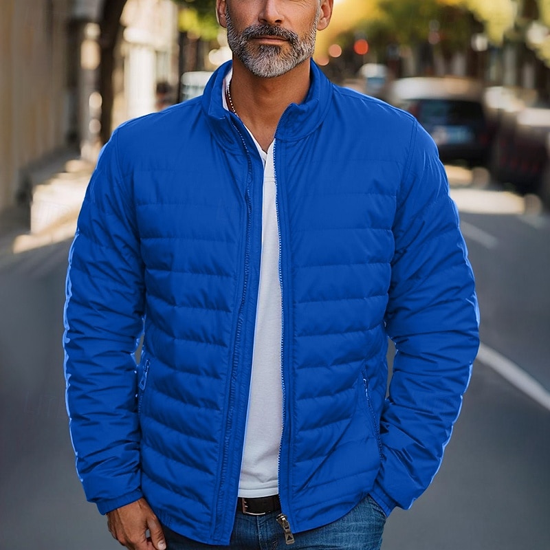 Men's Down Jacket Puffer Jacket Zipper Pocket Outdoor Christmas Gifts Home Regular Classic Thermal Warm Windproof Breathable Winter Autumn / Fall Solid Color Black Red Navy Blue Royal Blue Puffer