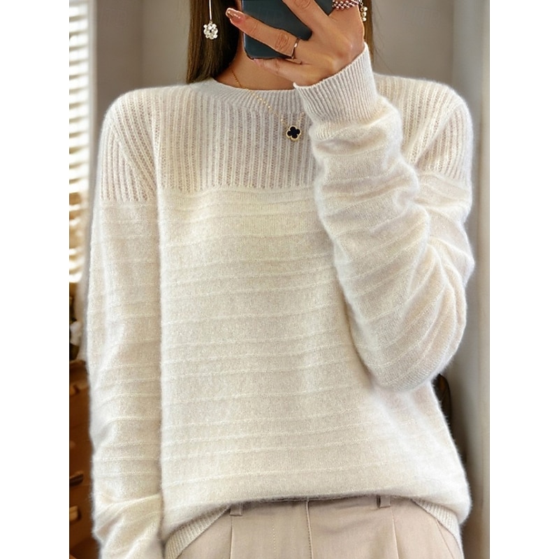 Women's Sweater Pullover Sweater Jumper Crew Neck Knit Knitted Spring Fall Home Daily Holiday Daily Soft Long Sleeve Pure Color Pink Red2