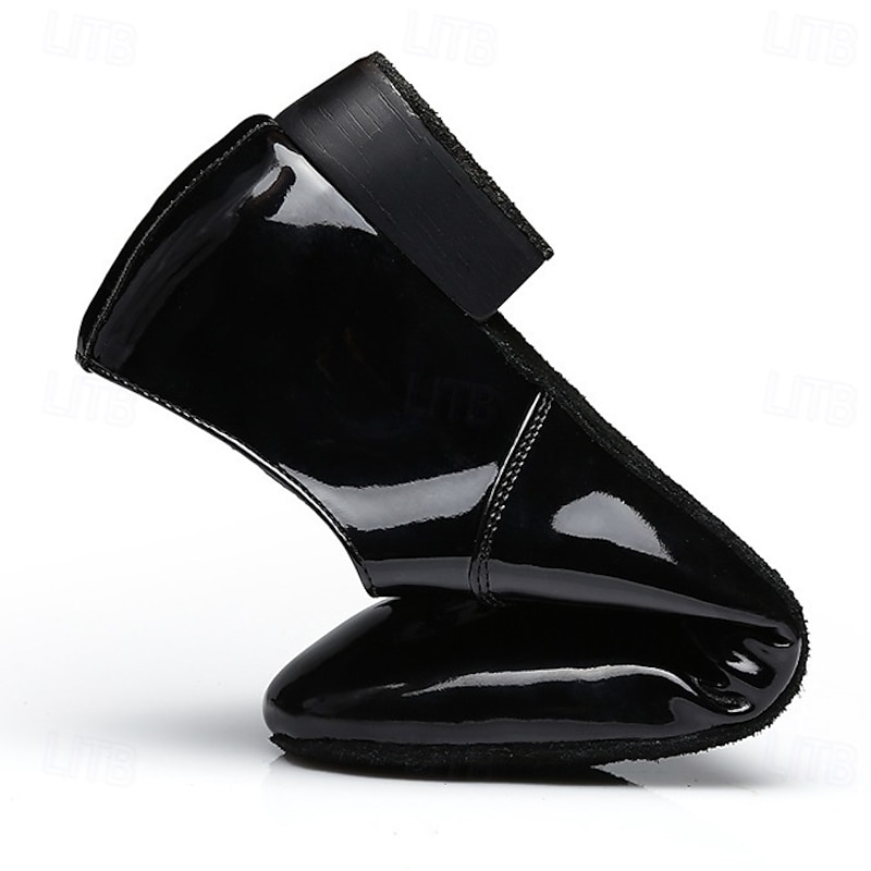 Men's Black Patent Faux Leather Lace-Up Dance Shoes with Soft Suede Sole – Classic Ballroom Shoes for Formal Events and Latin Dance2