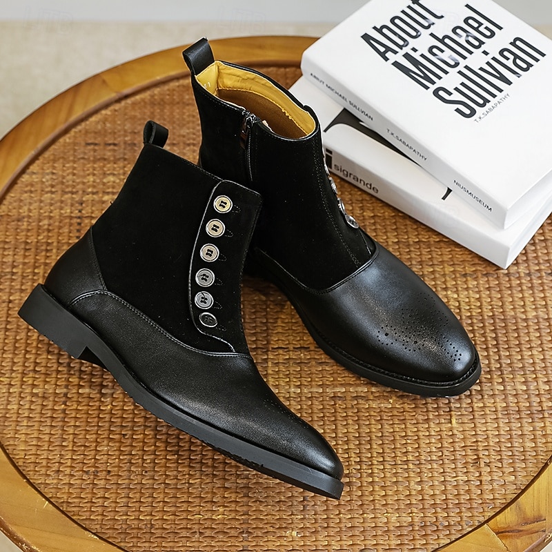 Men's Two-Tone Faux Leather Button Boots – Vintage Victorian Style Ankle Boots for Formal and Casual Occasions 25