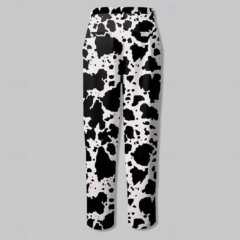 Men's Spot Dress Pants Mid Waist Business Casual Formal Outdoor Street Zipper Pocket Summer Spring Fall 3D Print Black And White2