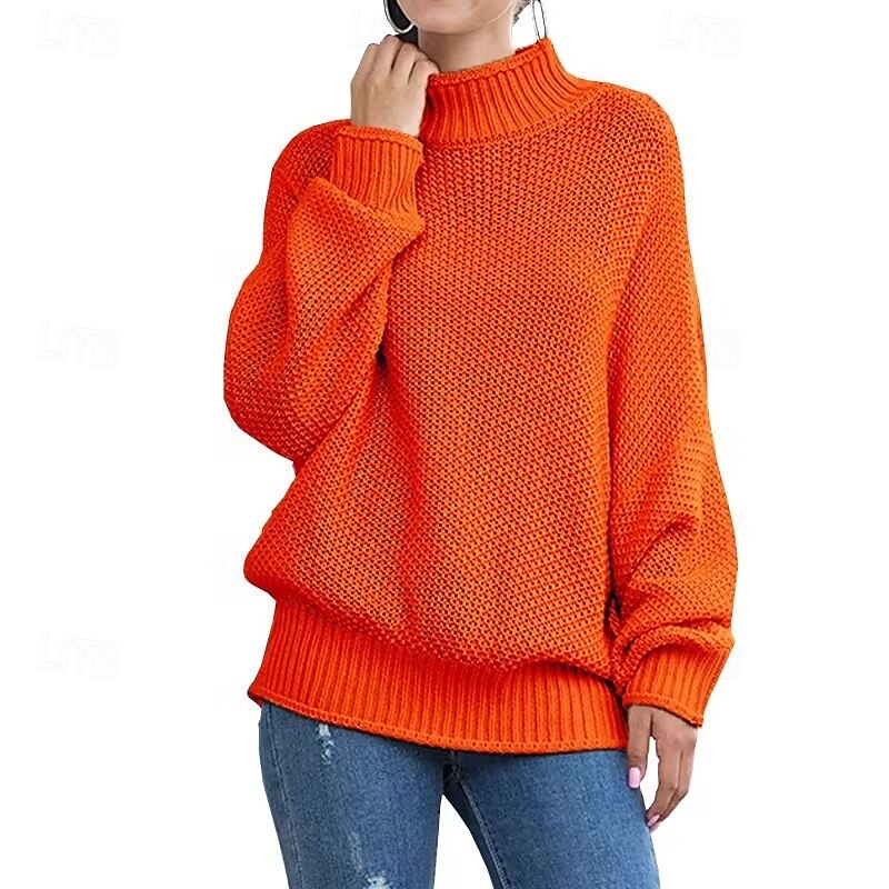 Women's Sweater Turtleneck Textured Knit Textured Fall Winter Going out Elegant Fashion Daily Long Sleeve Solid Color Orange Brown
