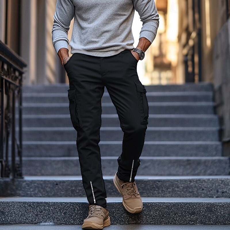 Men's Cargo Pants Trousers Casual Pants Zipper Pocket Plain Comfort Breathable Full Length Casual Daily Holiday Fashion Streetwear Black White Micro-elastic4