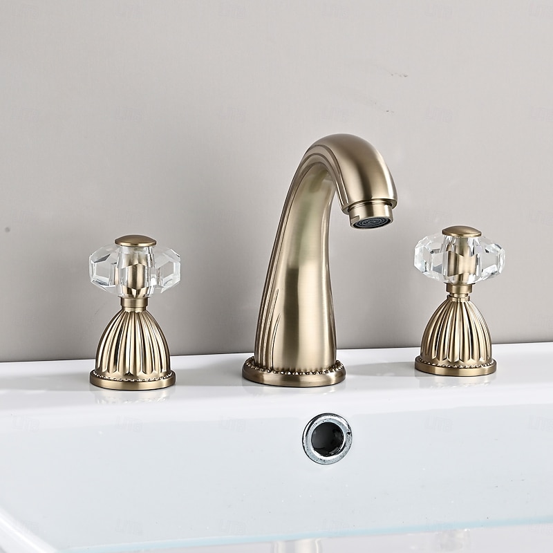 Basin Faucet Antique Bronze Bathroom Sink Faucet 3 Hole Widespread Gold Basin Mixer Hot and Cold Water Tap