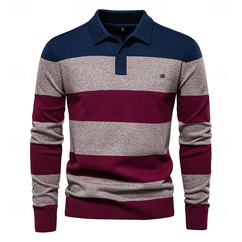 Men's Knit Color Block Half Zip Knitwear Elegant Christmas Gifts Home Clothing Apparel Fall Winter Navy Blue Orange S M L2