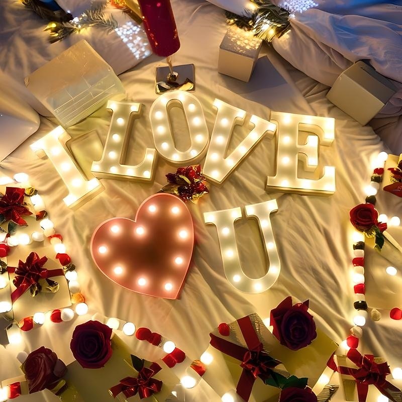 LED Letter Lights Sign, 26 Alphabet Light Up Letters, Battery-Powered Decorative Marquee Lamps for Weddings, Birthdays, Parties, Home Bar and Christmas Décor - Main Image