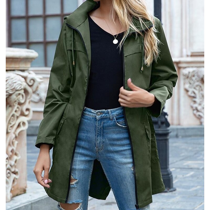 Women's Casual Jacket Street Daily Wear Fall Winter Regular Coat Loose Fit Stylish Casual Jacket Long Sleeve Solid Color Full Zip Black Light Grey Green4