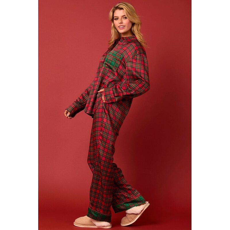 Santa Claus Sleepwear Christmas Pajamas Women's Lounge Sets Plaid Print Check Pattern Adults Christmas New Year Christmas Eve Christmas New Year Eve Home Wear Top Pants3