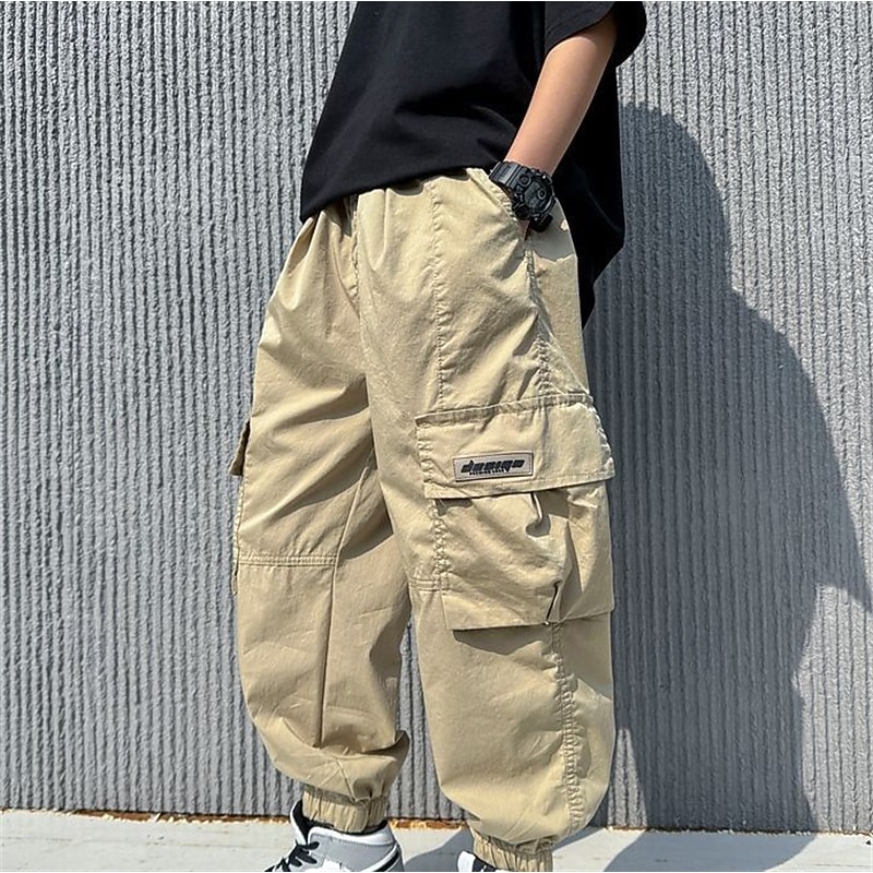 Kids Boys Pants Trousers Patchwork Pocket Solid Color Breathable Soft Comfort Pants Outdoor Daily Basic Black Khaki Mid Waist2