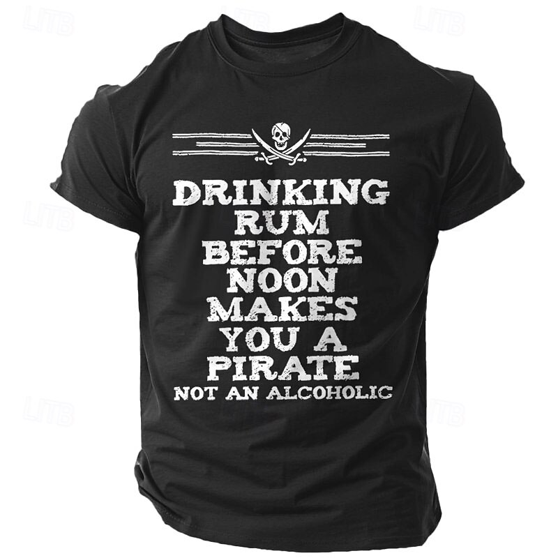 Men's Funny Pirate T-Shirt - Drinking Rum Before Noon Graphic Lifestyle Tee Short Sleeve2