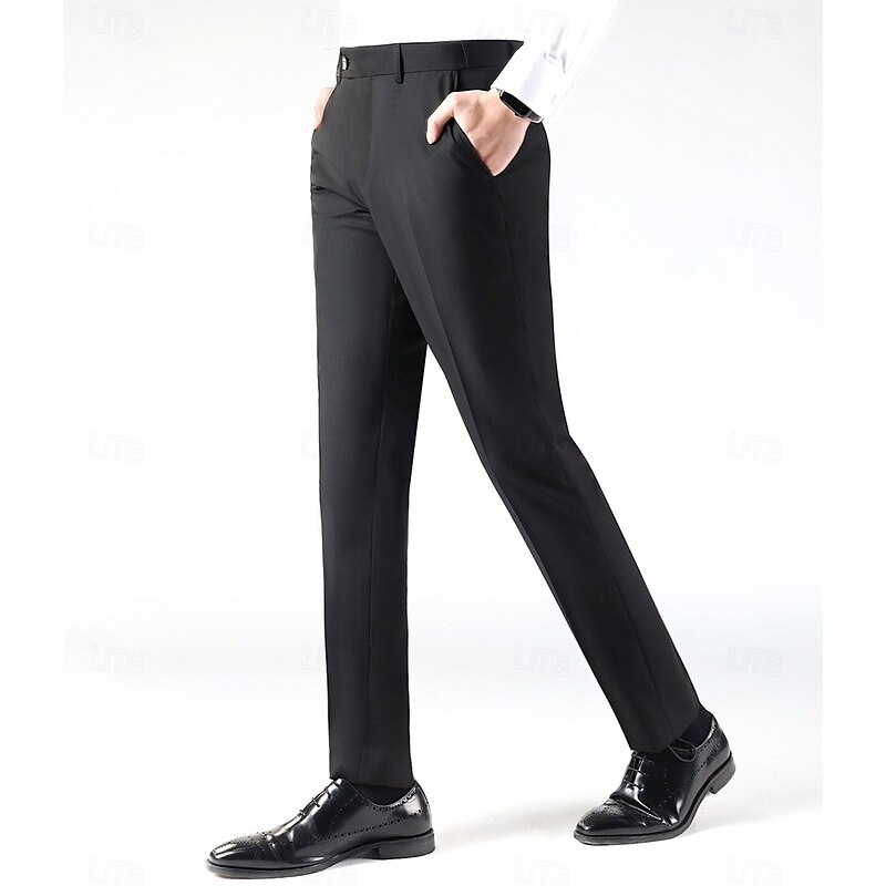 Black Men's Dress Pants Homecoming Long Solid Color Micro-elastic Standard Fit 20243
