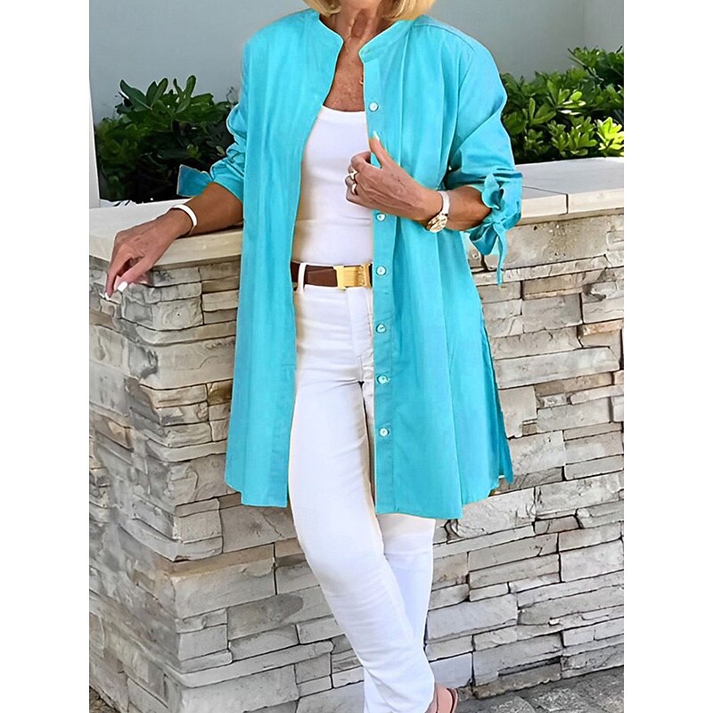 Women's Shirt Blouse Solid Color Basic Casual Long Sleeve Turtleneck Long Tops Daily Buttons Black Yellow Blue Fall Winter3