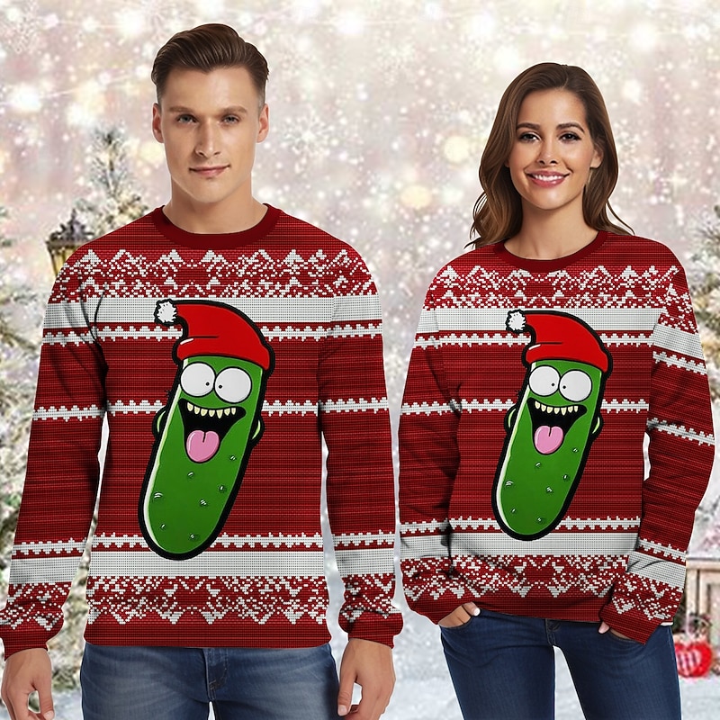 Christmas Cucumber Pullover Funny Christmas Sweatshirt 3D Christmas Funny For Couple's Men's Women's Adults' Christmas Carnival 3D Print Party Festival