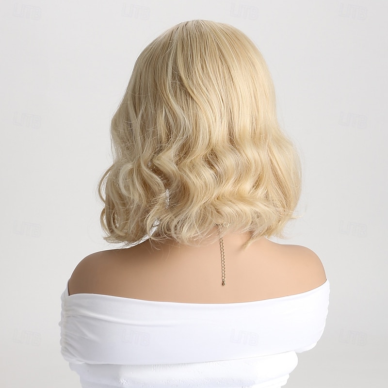 Blonde Wigs for Women Girls Short Curly Wavy Hair Wig Light Blond Shoulder Length Halloween Cosplay Daily Party Wigs3
