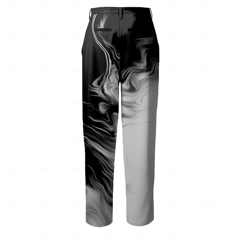 Men's Flowing Quicksand / Liquid Dress Pants Mid Waist Business Casual Formal Home Dailywear Zipper Pocket Summer Spring Fall 3D Print Black And White2