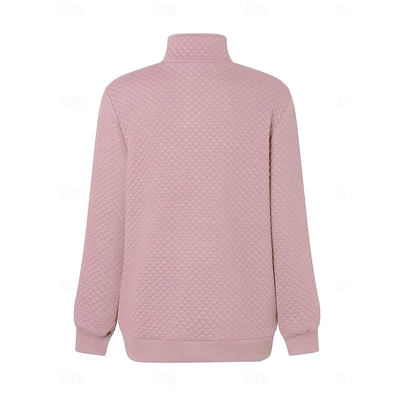 Women's Texture Sweatshirt Waffle Sweatshirt Casual Plain Dailywear Turtleneck Buttons Long Sleeve Black Pink Gray Fall Winter3