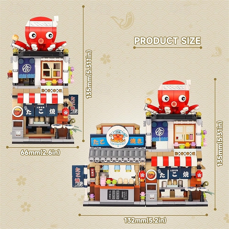 Japanese Street View Takoyaki Shop Mini Building Blocks MOC Creative Japanese Toys for Girls 6-12 Years Old 722 Pcs Simulation Architecture Construction Toy Gift Idea for Kids Adults4