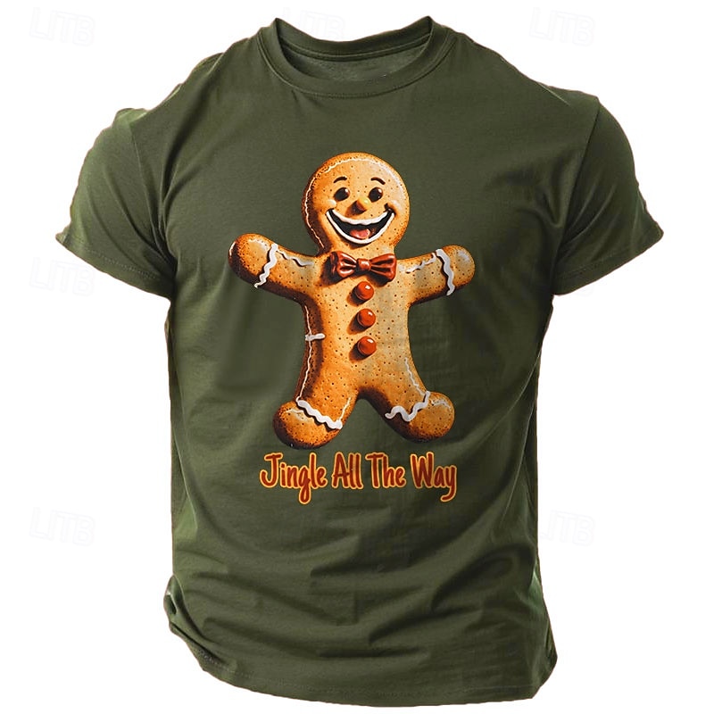 Christmas Men's Gingerbread Man T Shirt 100% Cotton Short Sleeve Graphic Shirt Black White Red Comfortable Tee Festival Fashion Designer Clothing2