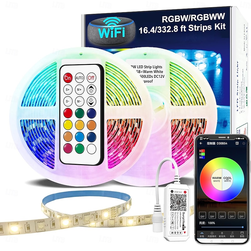 Waterproof RGBWW LED Light Strip 5050 LED, 16.4FT/33FT Flexible LED Tape Light with WIFI APP Control, RGBW Lights for Bedroom, Christmas & Party Decor2
