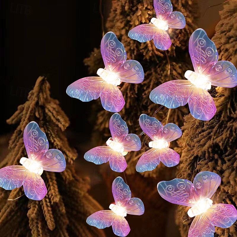 Butterfly String Lights, 1.5M/3M, 10/20 LEDs Battery-Powered Fairy Lights for Christmas Indoor & Outdoor Decor
