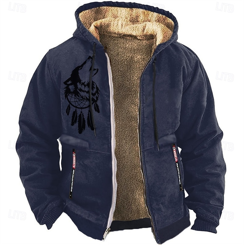 Men's Wolf Fleece Hoodies Long Sleeve Sweatshirts  Hooded Daily Hunting Fall Winter Black Blue Brown Clothing Apparel Designer Graphic Print S M L XL XXL XXXL4