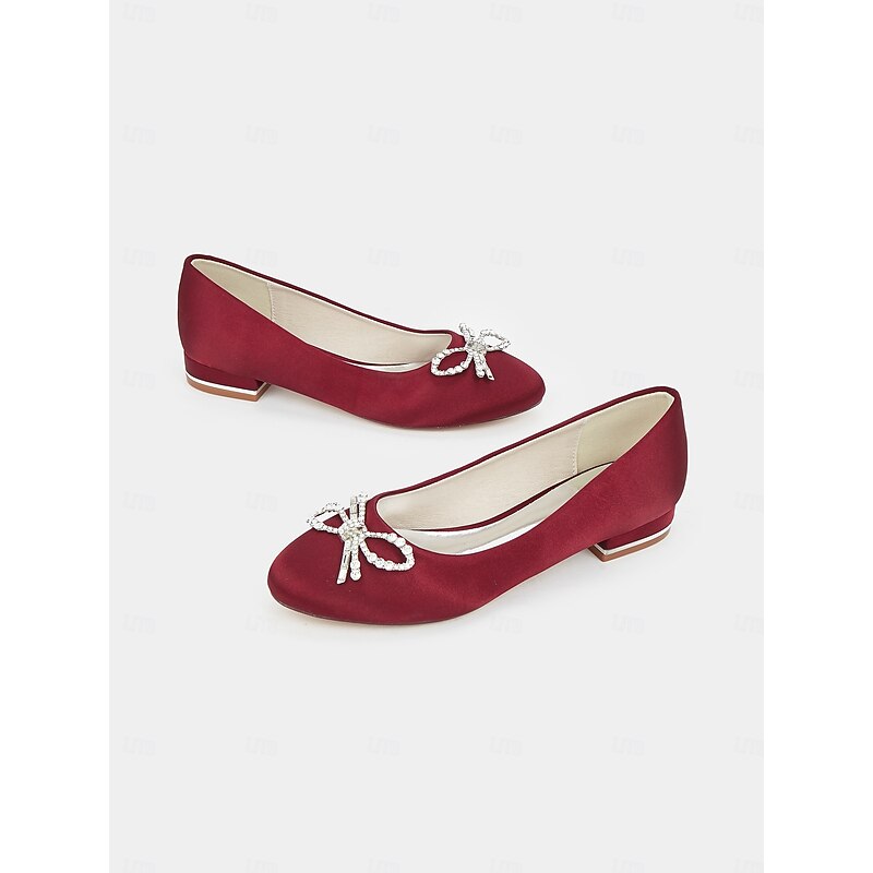 Women's Rhinestone Bow Embellished Round-Toe Flats - Elegant Satin Ballet Flats for Weddings, Parties, and Special Occasions4