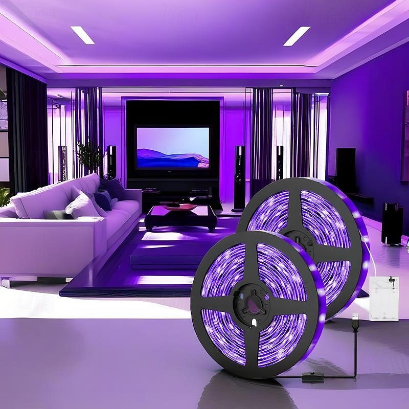 LED UV Black Light Strip, Purple Light with USB or Battery Powered SMD2835, 380-400NM UV Light for Fluorescent Dance, UV Body Coating, Non Waterproof Blacklight Lamp3