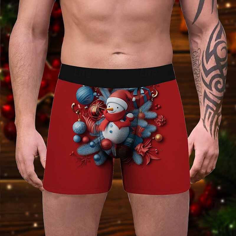 Snowman Christmas Pajamas Boxer Briefs Underwear Christmas Gift Men's Funny Christmas Pattern Adults Christmas New Year Christmas Eve Christmas Party