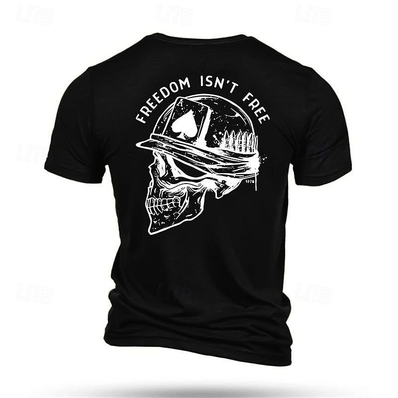 Men's Patriotic Graphic T-Shirt - Freedom Isn't Free Skull Design Short Sleeve4