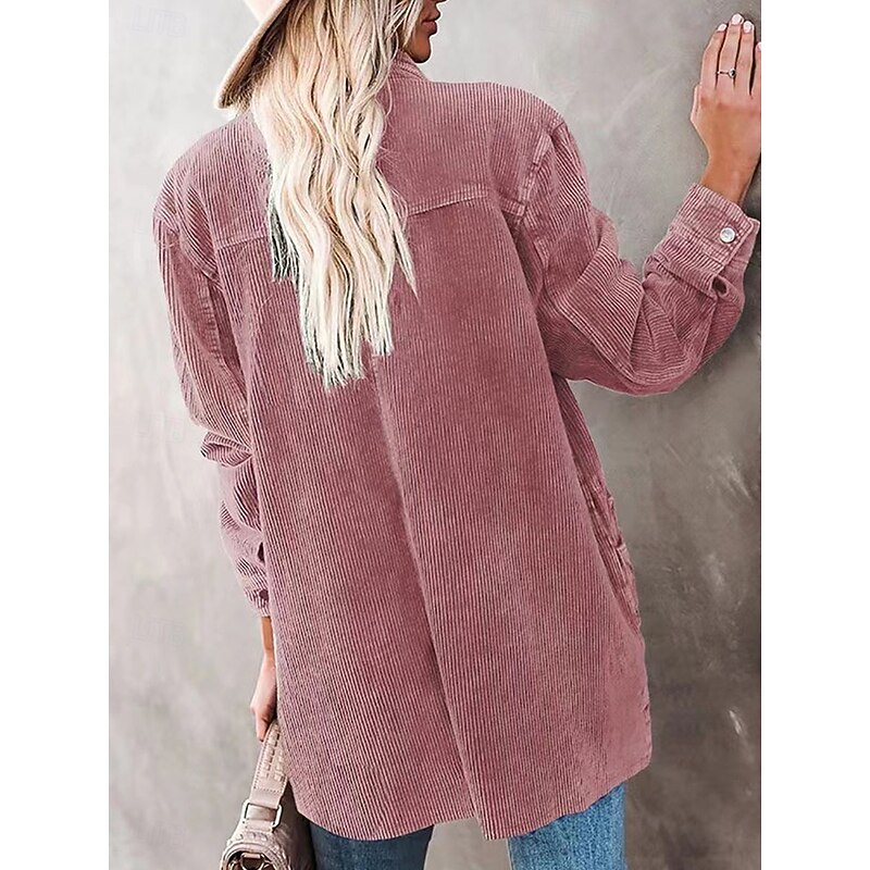 Women's Casual Jacket Outdoor Street Daily Wear Fall Winter Regular Coat Regular Fit Thermal Warm Breathable Stylish Casual Jacket Long Sleeve Plain with Pockets Pink Beige