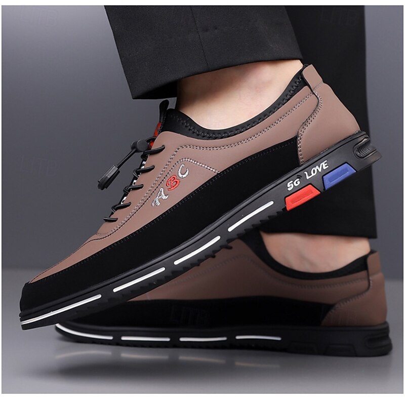 Men's Fashion Casual Sports Shoes – Brown and Black Lightweight Sneakers with Embroidered Design and Elastic Lace-Up Closure 7