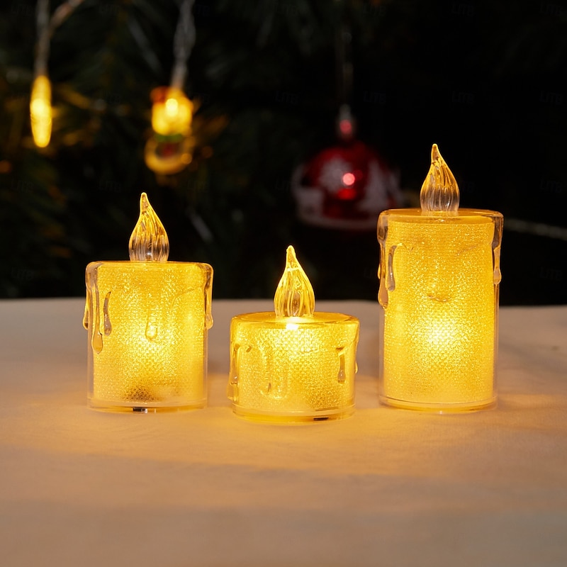 3pcs Crystal Flameless LED Candle Lights, Battery Powered Decorative Ambient Lights for Weddings, Parties, Christmas, and Home Decor2