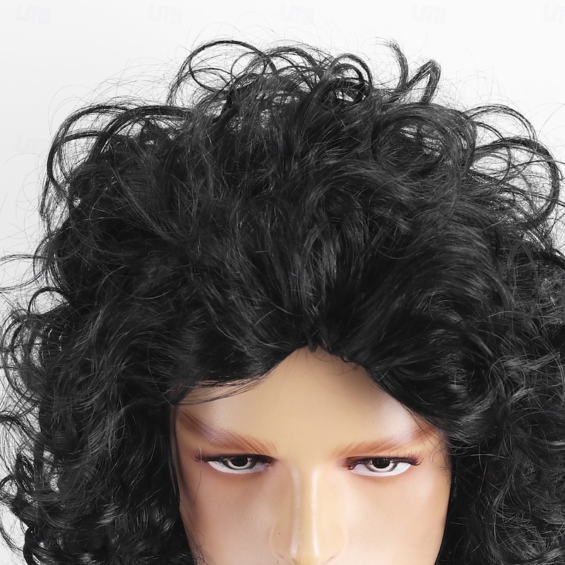 Synthetic Wig Wavy With Bangs Machine Made Wig Long Black Synthetic Hair Men's Black2