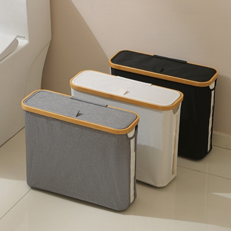 Toilet Paper Basket with Lid Large Capacity Easy to Install Toilet Paper Storage Organizer Multi-purpose Toilet Paper Holder2