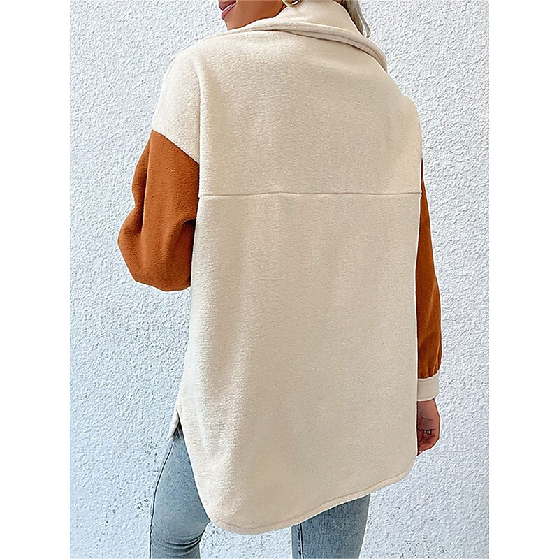 Women's Coat Outdoor Street Daily Wear Fall Winter Regular Coat Regular Fit Thermal Warm Breathable Stylish Casual Jacket Long Sleeve Plain with Pockets Apricot2