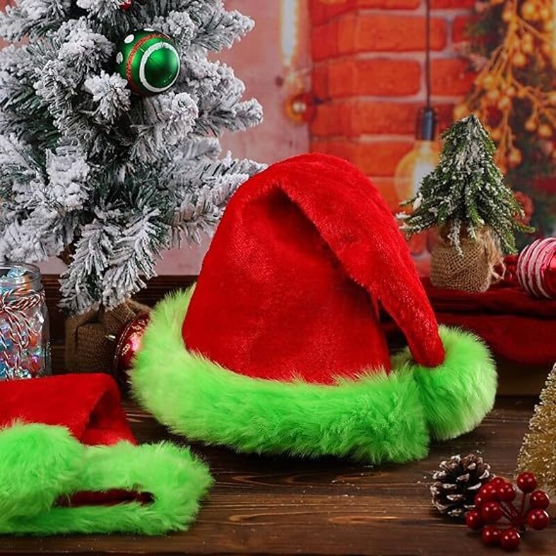 2 PCS Santa Hat Green Monster Furry Christmas Hat Santa Claus Men's Women's Christmas New Year Christmas Eve Christmas Hat4