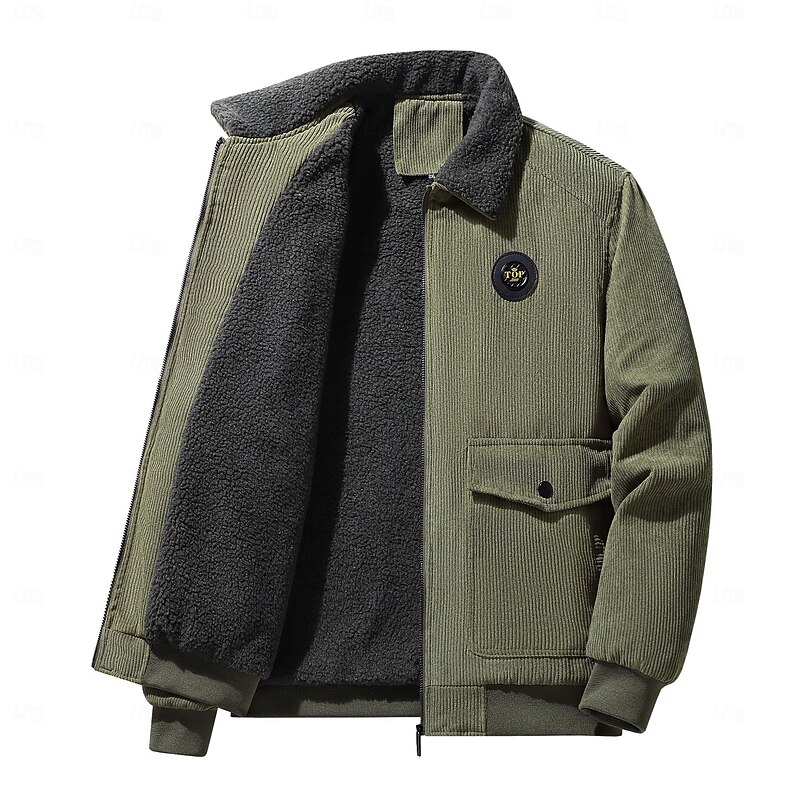 Men's Winter Jacket Fleece Jacket Casual Jacket Daily Vacation Thermal Warm Pocket Fleece Fall & Winter Plain Fashion Streetwear Lapel Regular Dark Gray Black Khaki Army Green Jacket4
