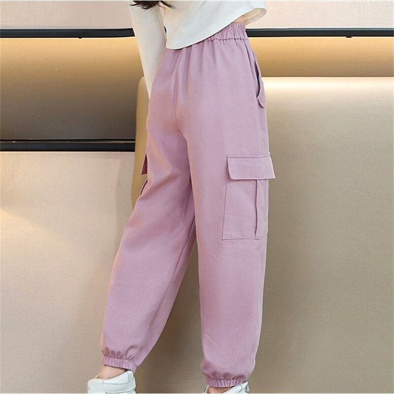Kids Girls' Trousers Solid Color Sports Pocket School 4 years+ Spring Black Pink Purple4